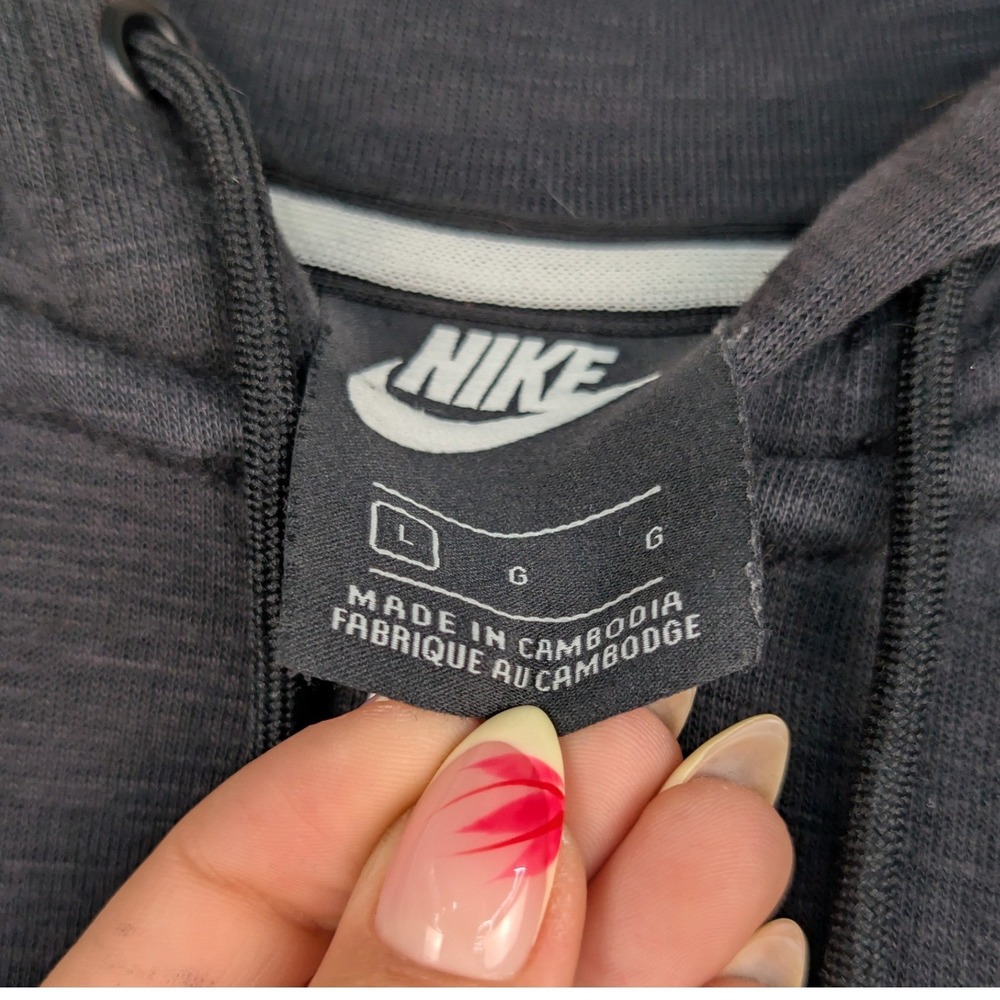 Nike Hoodie Men's L Black Slub Full Zip Fleece Raglan Small Logo Athleisure - Picture 3 of 9